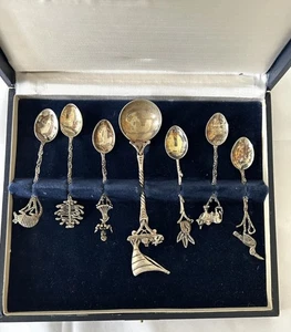 900 er Silber Silberlöffel sieben Stück, im Etui. künstlerische Griffe, 40 gr - Bild 1 von 7