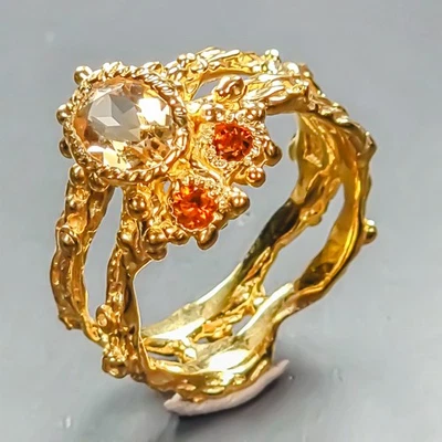 Anillo único anillo citrino natural plata de ley 925 tamaño 6,75/R446348 Foto 1 de 4