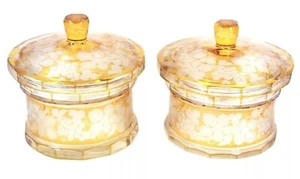 Bohemian Flash Glass Lidded Pots Etched Leaf and Berry h13cm Circa 1890 - Picture 1 of 12