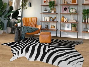 Large Zebra Rug 5.2 X 6.2 ft Premium Cowhide Rugs for Bedroom Living Room Din... - Picture 1 of 7