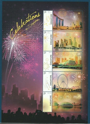SINGAPORE 2019 CELEBRATIONS FIREWORKS & SKYLINE MYSTAMP SOUVENIR SHEET 5 STAMPS Cover