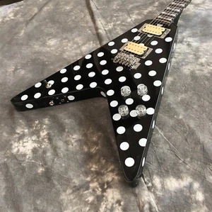Black Polka Dot Electric Guitar Randy Rhoads HH Pickup Chrome Hardware Fast Ship - Picture 1 of 11