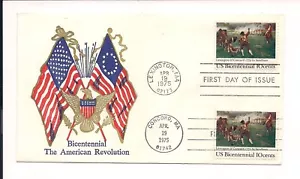 US FDC #1563 Bicentennial American Revolution 1975 Lexington & Concord - Flags - Picture 1 of 2
