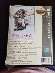Dimensions Crosstitch Kit " Hang in there" With Gray Kitten 16734 - Picture 1 of 2