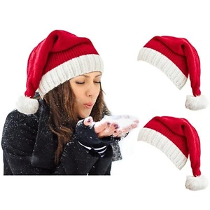 Santa Hat Christmas Hats Xmas Party Hat Red Knitted Beanie Hat For Adult Wome... - Picture 1 of 6
