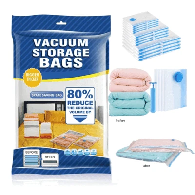 12 Pack Vacuum Storage Bags - 2 Jumbo, 5 Large, 5 Medium - Space Saver+Hand Pump - Image 1 of 4