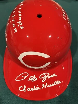 PETE ROSE Signed Helmet Full Size Rawlings STAT JSA 10 Inscriptions RARE - Image 1 of 4