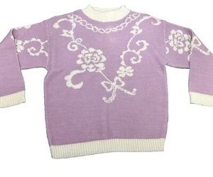 Vintage Jolie Sweater Womens M Mock Neck Floral Purple Acrylic 90s Y2K - Picture 1 of 13