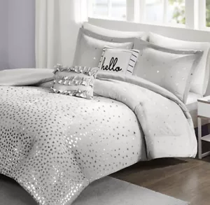 GREY METALLIC 4pc Twin XL COMFORTER SET : SPARKLE GRAY GLAM CHIC GLAMOUR OMBRE - Picture 1 of 8