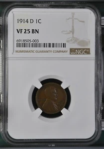 1914-D Lincoln Cent 1c - NGC VF25 BN - Picture 1 of 6