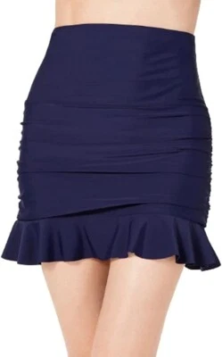 Island Escape High Waist Dance Tennis Skirted Swim Bikini Bottom, Navy 10, 12,14 - Image 1 of 2