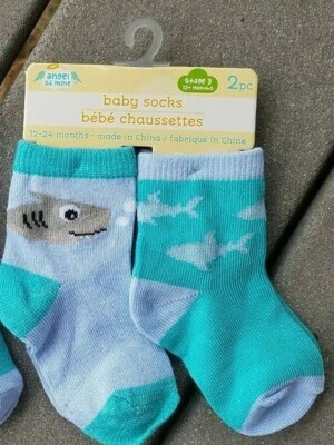 2 пары упаковки Angel Of Mine BABY SHARK бирюзовый Lt синий носки 6-12 mos или 12-24 mos - Изображение 1 из 2