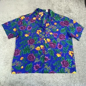 Vintage Suburbans Hemd Damen 16 blau Blumen Hawaii Knopfleiste Bluse - Bild 1 von 9