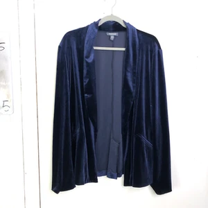 ModCloth Blazer Womens Large Velvet Draped Color Missing Belt Blue Pockets - Picture 1 of 8