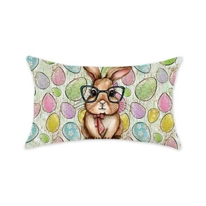 ONWAY Easter Lumbar Pillow Cover 12x20 Inch Rabbit Colorful Eggs Decorations ... - Picture 1 of 6