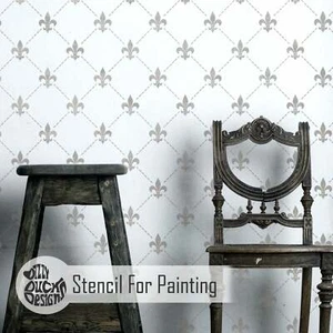 Dizzy Duck French Shabby Chic Fleur De Lys Trellis Stencil For Walls Furniture - Bild 1 von 4