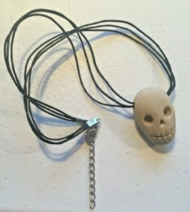 Skull Necklace on Black Waxed Cotton Cord 19.5" w/2" Extender - Picture 1 of 3