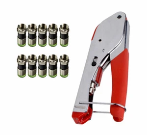 COAX COMPRESSION CONNECTOR TOOL + 10 PCS RG6 UNIVERSAL CONNECTORS - Picture 1 of 5