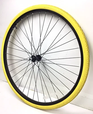 700C Front Bicycle Alloy Black Wheel with 38C Yellow Tire Fixie Hybrid Bike #V19 - Image 1 of 3