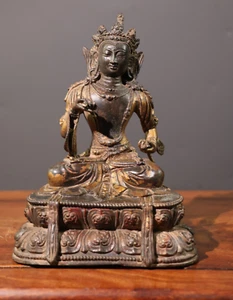 7.5″ Tibet temple palace old copper bronze carved Bodhisattva Goddess Statue - Picture 1 of 9