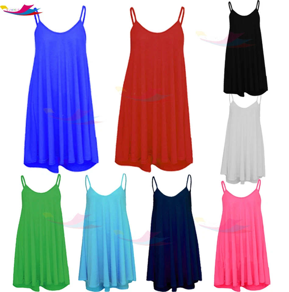 WOMENS LONG CAMI SWING DRESS CAMISOLE PLUS SIZE VEST TOP AZTEC TARTAN NEW - Image 1 of 1