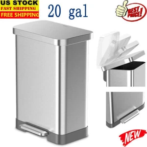20 Gallon Stainless Steel Step On Kitchen Trash Garbage Can Waste Bin Bathroom - Picture 1 of 8