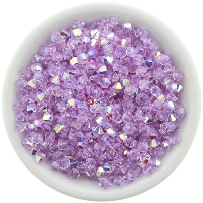 Preciosa Bicones Violet AB 3mm, 4mm, 6mm Crystal Bicones - Image 1 of 2