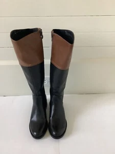 Etienne Aigner Chastity Leather Black & Brown Riding Equestrian Knee Boots 6 - Picture 1 of 10