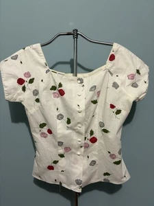 Vintage Shirt Top Floral Print - Picture 1 of 4