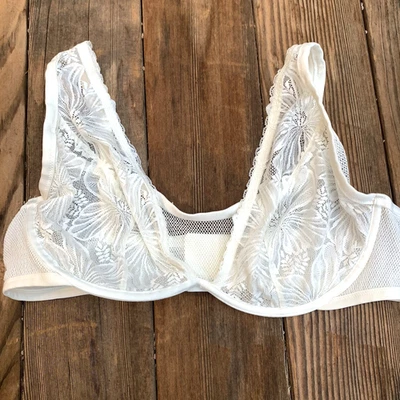Sujetador Aerie Show Off 40DD Encaje Transparente Floral Con Aros Marfil Off White Foto 1 de 4