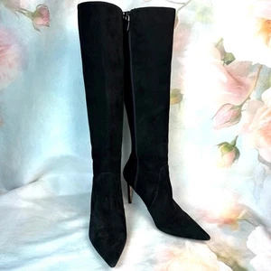 Stuart Weitzman 85 bis knie schwarz Wildleder Reißverschluss spitz zulaufend kniehoher Absatz Stiefel - Bild 1 von 8