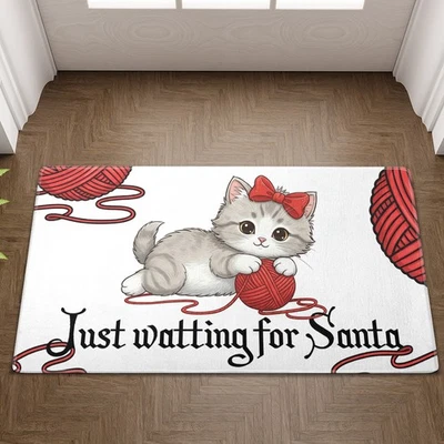 Felpudo Gato Agachado Papá Noel, Lindo Alfombrilla de Bienvenida de Navidad para Decoración del Hogar Foto 1 de 4