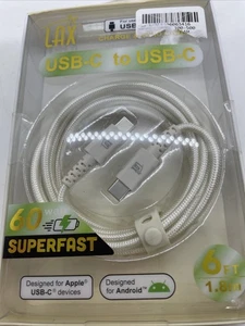 LAX -USB-C to USB-C Cables - 6 Feet - 60 Watt Superfast - Quick Charge - Picture 1 of 4