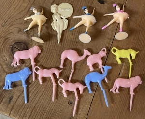 Vintage Ballerina & Circus Animal Cake Toppers Picks & Candle Holders + Harrahs - Picture 1 of 12