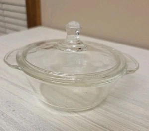 Fire King 8 oz 402 Clear Round Glass Covered Dish With Lid & Handles ~ Pre-owned - Picture 1 of 5