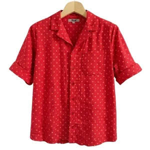 Flax Men's Red Polka Dot Linen Button-Up Shirt Size L Casual - CJ - Picture 1 of 7
