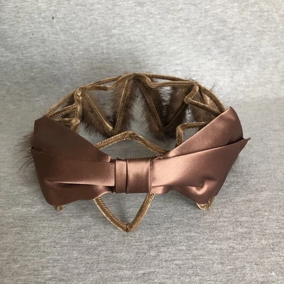 Vintage Mink Hair Net Crown Bow Union Made In USA  Brown Formal Cosplay - Image 1 of 4