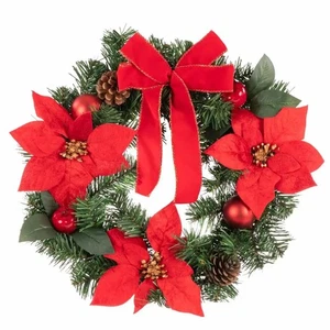 Weihnachtskranz rot 40cm Türkranz mit Schleife Zapfen Kugeln Weihnachtsdeko Inn - Picture 1 of 3