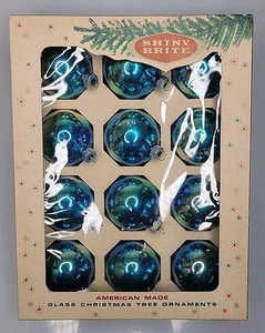 VTG 12 Shiny Brite Christmas 2" Ornaments Mercury Glass Blue Gold Original Box - Picture 1 of 7