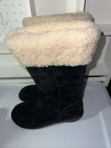 UGG Australia KARYN Tall Boots Size 6 Suede Leather Shearling Cuff  Black - Picture 1 of 10