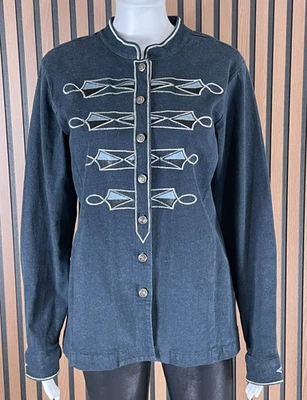 Chaqueta Bob Mackie Usable Art Para Mujer M Azul Bordado Denim Botón Occidental Foto 1 de 4