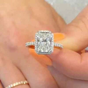 2.50Ct Radiant-Cut VVS1 Moissanite Halo Engagement Ring 14k White Gold Plated - Picture 1 of 4
