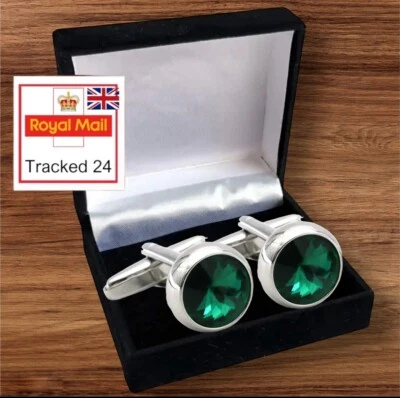 MENS PREMIUM Crystal CUFF CUFFLINKS Wedding Gift Suit SET IN CUFFLINK BOX UK - Image 1 of 4
