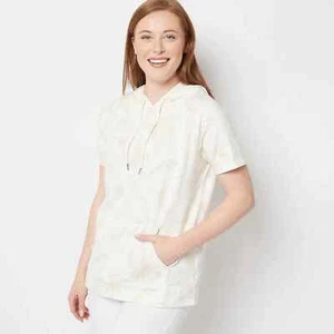 Belle Beach by Kim Gravel French Terry Short Sleeve Hoodie, Sand Bar, XXS - Picture 1 of 2