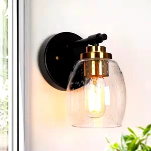 Uolfin Transitional Cylinder Bathroom Wall Sconce 1-Light Brass and Black - Picture 1 of 7