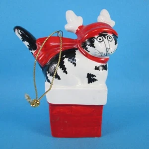 VTG 80s KLIBAN CAT Christmas Ornament Reindeer Kitty Chimney Santa Porcelain  - Picture 1 of 14