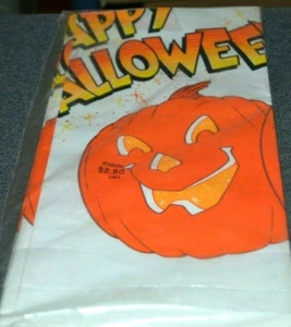 "Cubierta de mesa de papel de Halloween calabazas sonrientes 54"" x 102 JACK-O-LANTERN sello de colección" - Imagen 1 de 2