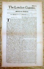 Original 1701 LONDON GAZETTE England -1st English language newspaper 320 yrs old