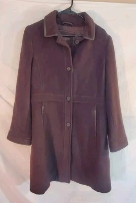 *Abrigo COACH para mujer talla mediana marrón mezcla lana/mohair ribete de cuero Foto 1 de 4