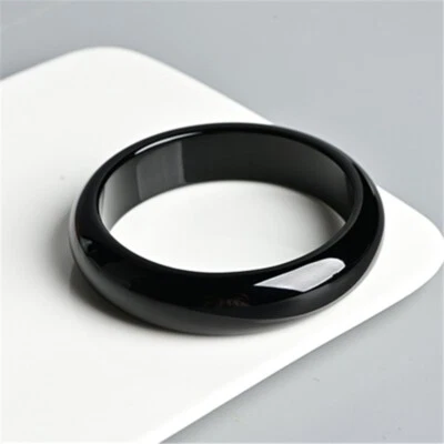 Certified 56-65mm Natural Black Latin Agate Chalcedony Jade Bangle gem Bracelet - Image 1 of 4
